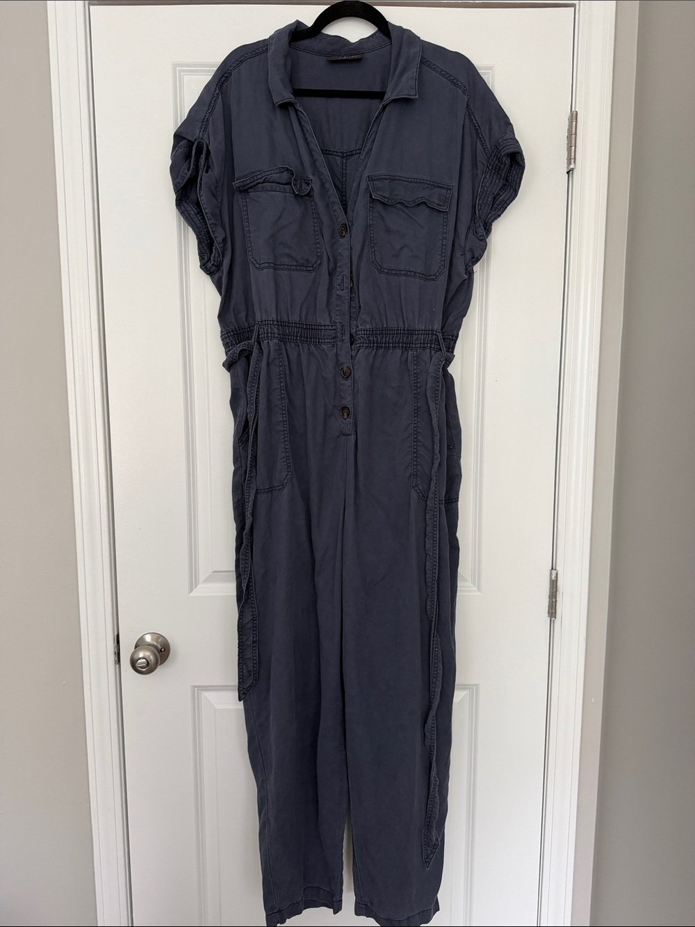 Lane Bryant Slate Blue Button-Front Utility Jumpsuit